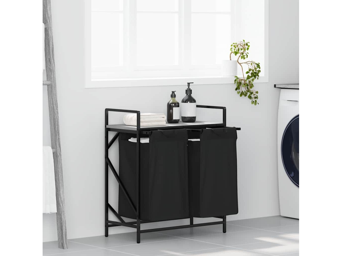 Vidaxl Cesto De Roupa Suja Com 2 Compartimentos E Prateleira, Cinza, Modelo Sonoma