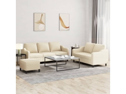 Vidaxl 3 Pcs Conjunto De Sofás Com Almofadões Tecido Cor Creme