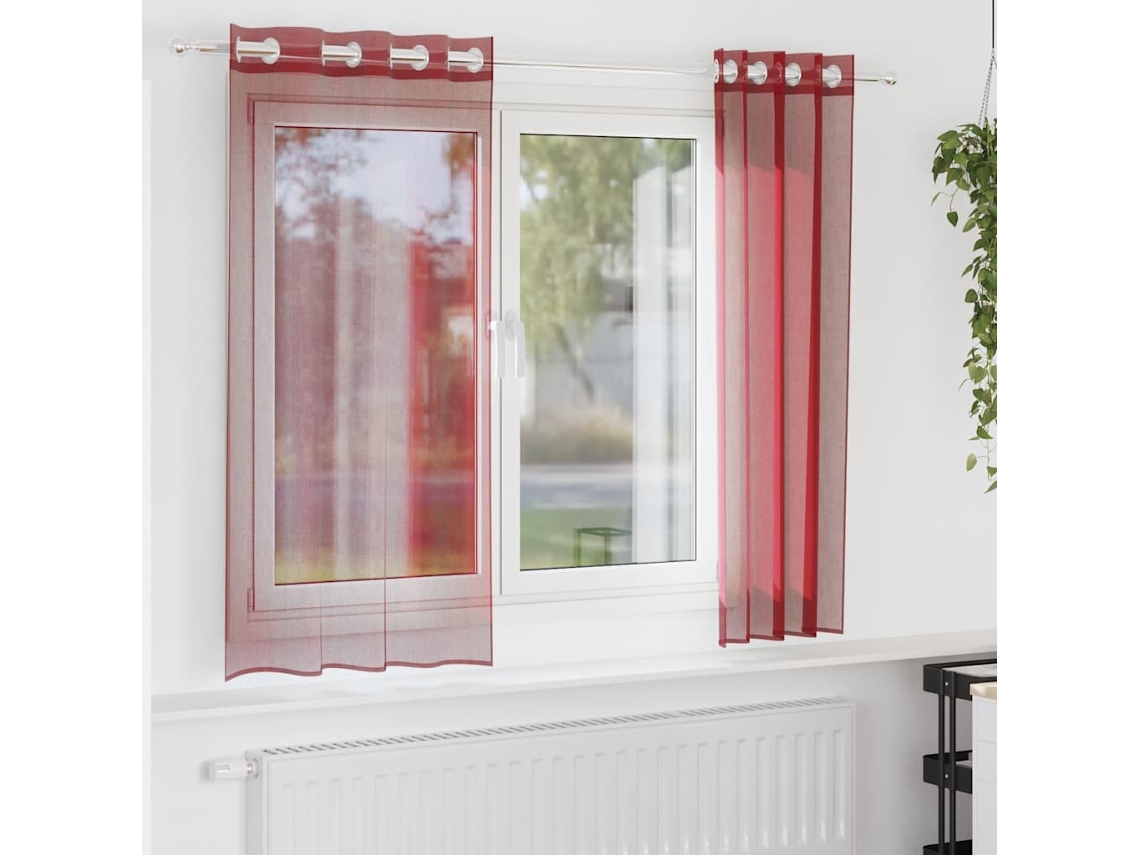 Vidaxl Cortinas De Voile Com Ilhós 2 Pcs Vermelho Tinto