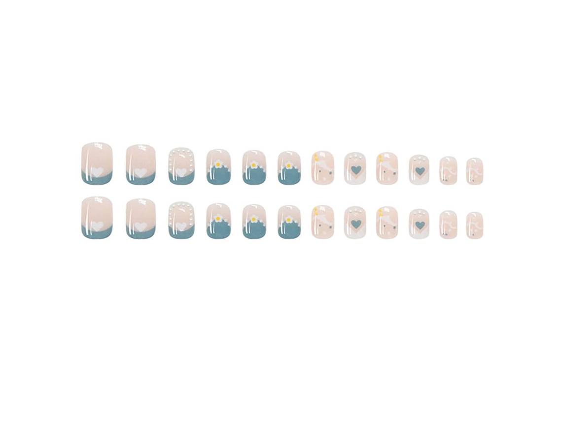 Unhas Postiças Francesinhas 24pcs Com Glue, Unhas Curtas Com Desenhos, Unhas Bailarina Falsas Para Mulheres E Meninas