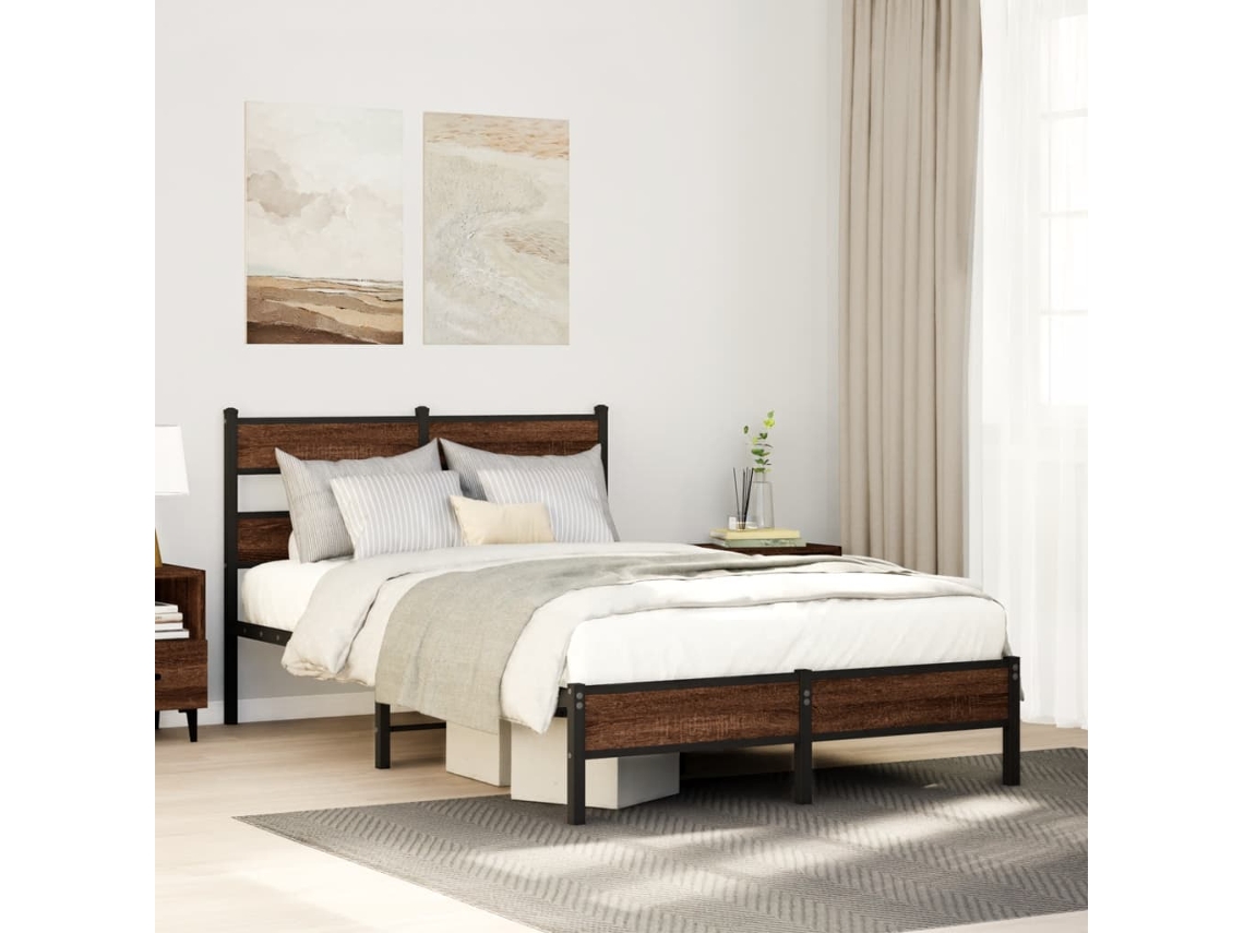 Vidaxl Estrutura Cama S/ Colchão Derivados Madeira Carvalho Castanho
