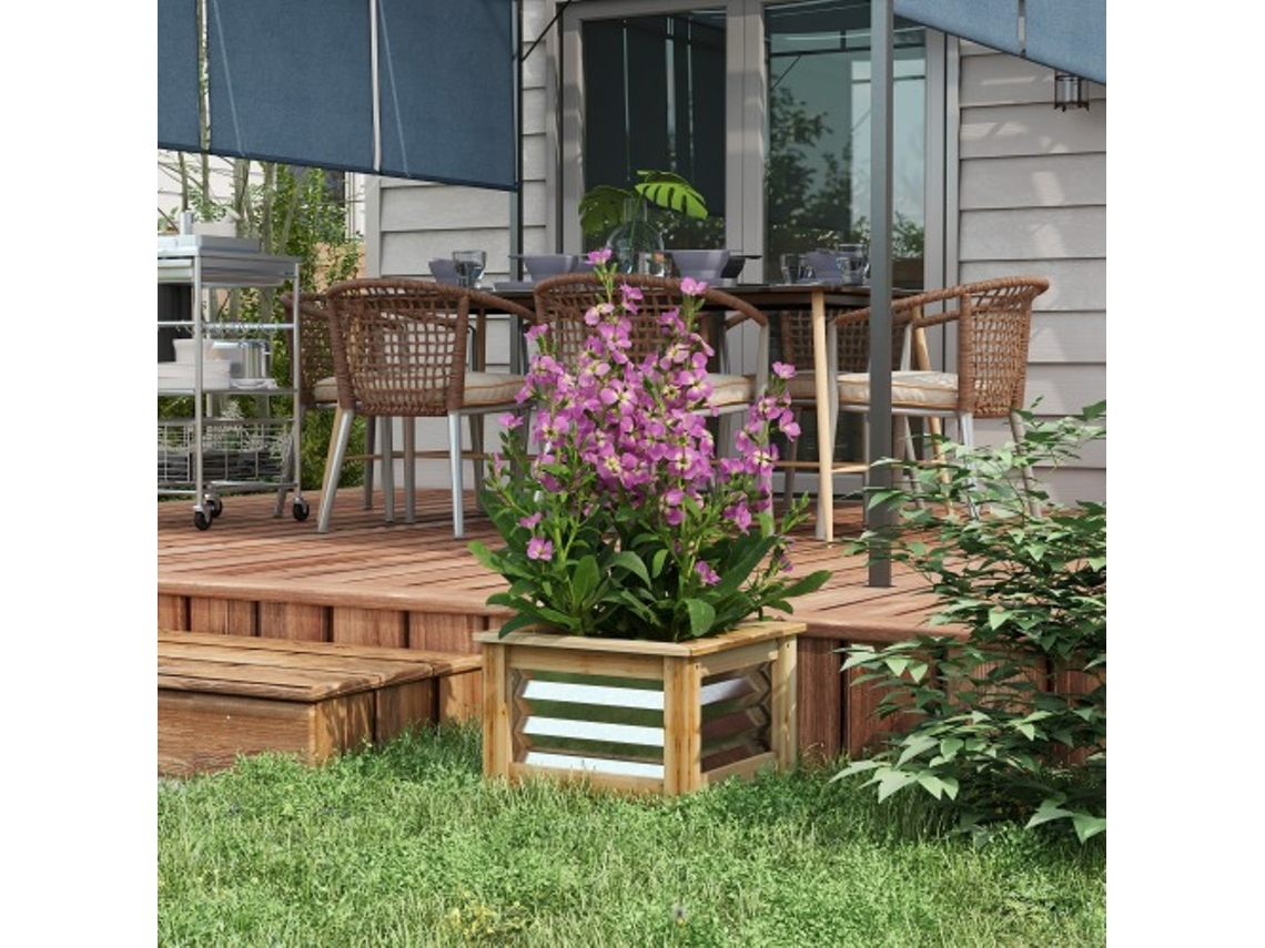 Floreira de metal com estrutura de madeira, 45 x 45 x 30 cm, para jardim e varanda, cor natural Liptaptyn