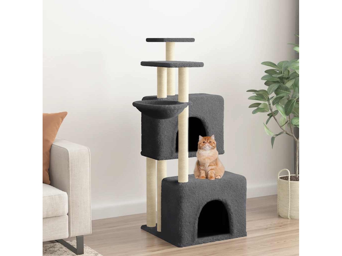 Vidaxl Árvore P/ Gatos C/ Postes Arranhadores Sisal 122cm Cinza-escuro