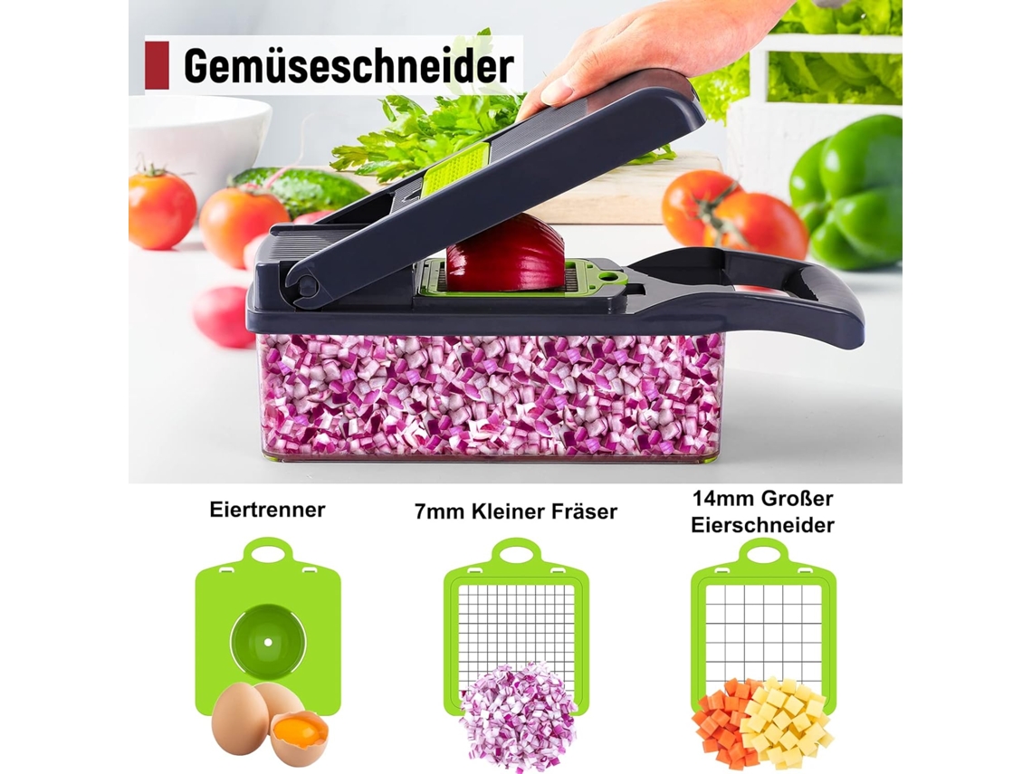 Lurelia Mandolina Multifuncional Ajustável, 16 Em 1, Lâminas Inoxidáveis, Recipiente Incluído, Para Legumes