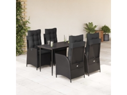 Vidaxl 5 Pcs Conjunto De Jantar P/ Jardim C/ Almofadões Vime Pe Preto