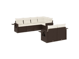Conjunto de 7 Sofás de Jardim com Almofadões Vime Pe Castanho MAISON EXCLUSIVE (7 pcs)