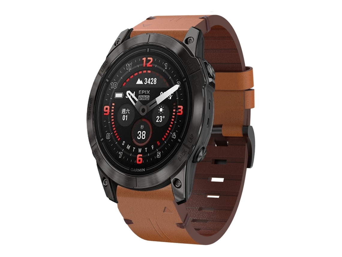 Bracelete Para Garmin Epix Pro (47mm) - Couro - Fivela De Aço (22mm) Marrom