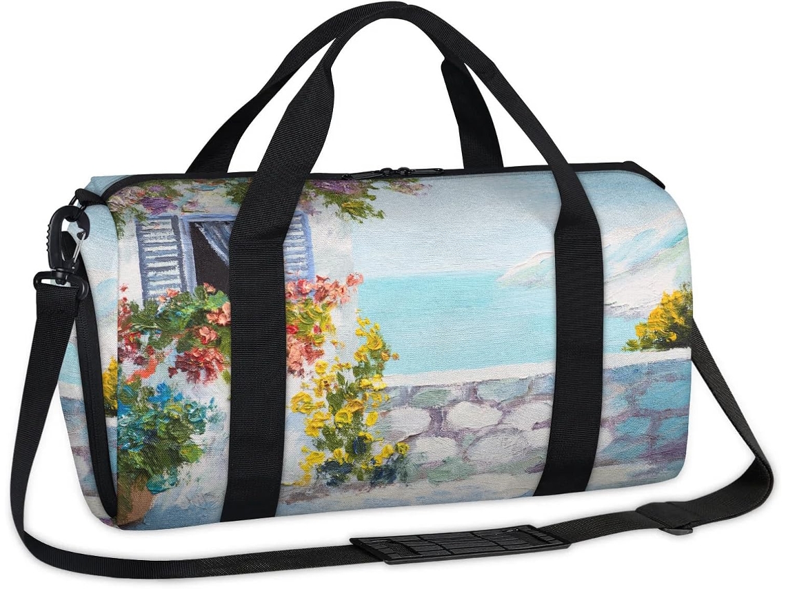 Bolsa Esportiva com Estampa de Paisagem Marítima Tecido Poliéste 45 X 21,5 X 23 Cm