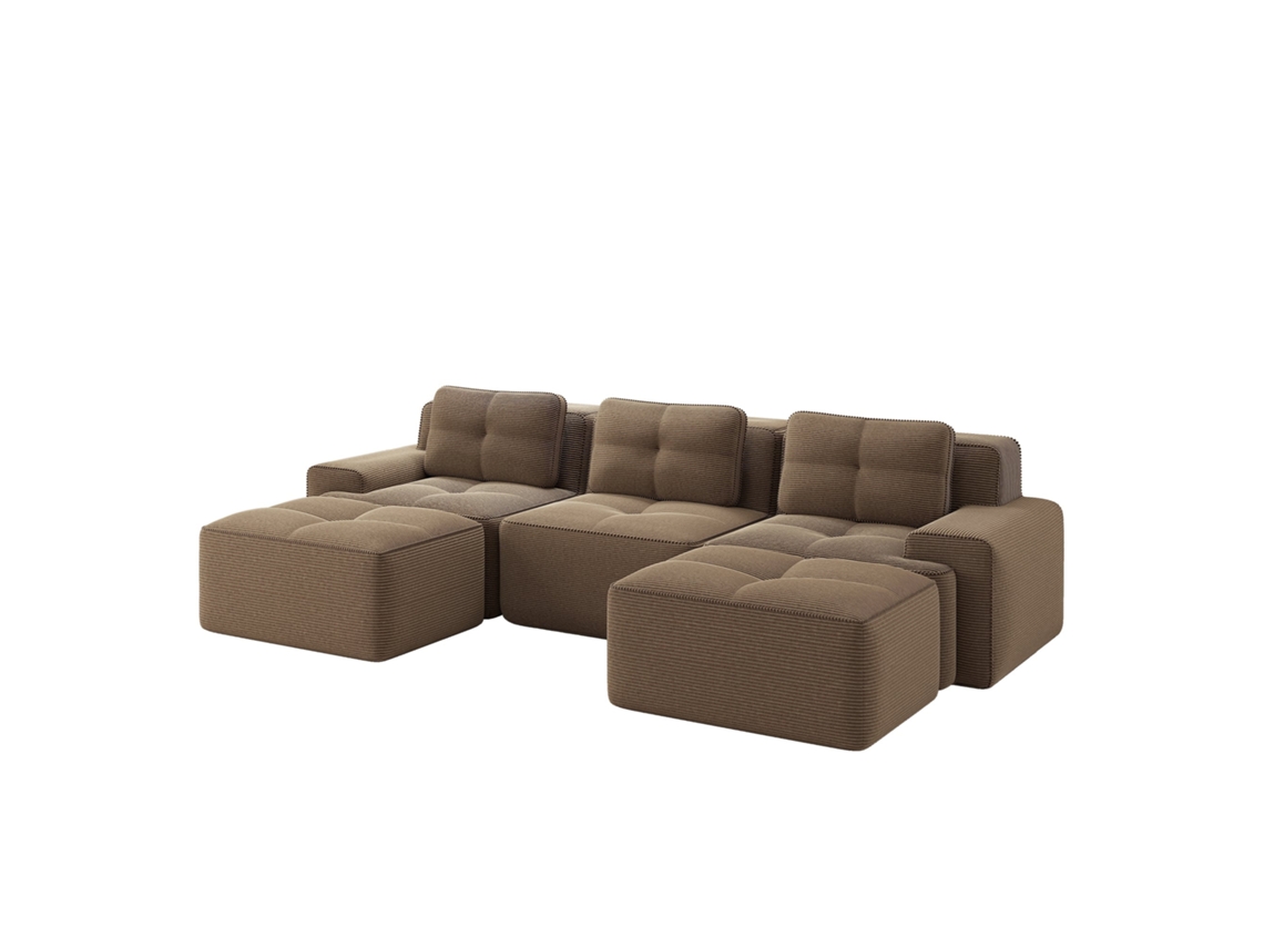 Sofá Modular Cloud em U com Pufe 3 Lugares Veludo Cotelê PAPRIKA SHOP