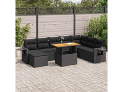Vidaxl 9 Pcs Conjunto De Sofás P/ Jardim C/ Almofadões Vime Pe Preto