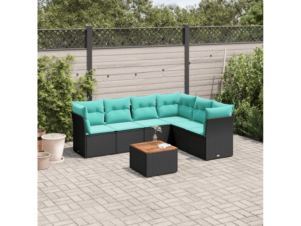 Vidaxl 7 Pcs Conjunto De Sofás P/ Jardim C/ Almofadões Vime Pe Preto