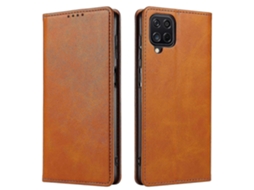 Capa Carteira Flip Em Couro Sintético Com Suporte, Textura De Bezerro E Fecho Magnético Para Samsung Galaxy A12.