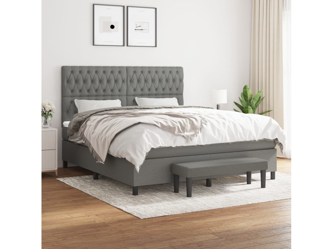 Vidaxl Cama Com Molas/colchão 180x200 Cm Tecido Cinzento-escuro
