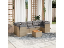 Jogo 8 Peças Sofás Jardim C/ Almofadões Vime Pe Bege Misturado Dkd Home Decor