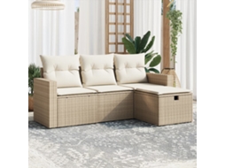 4 Pcs Conjunto De Sofás Para Jardim C/ Almofadões Vime Pe Bege Lovely Home