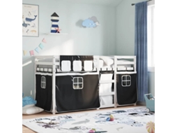 Beliche Com Cortinas 80x200 Cm Pinho Maciço Branco E Preto