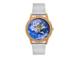 Reloj De Cuarzo Con Correa De Silicona Unisex Dial Azul Globo Casual Zhoulianfa Plata