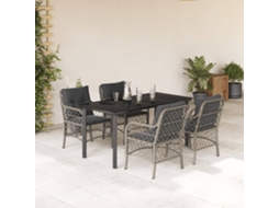 Vidaxl 5 Pcs Conjunto De Jantar P/ Jardim C/ Almofadões Cinzento Claro