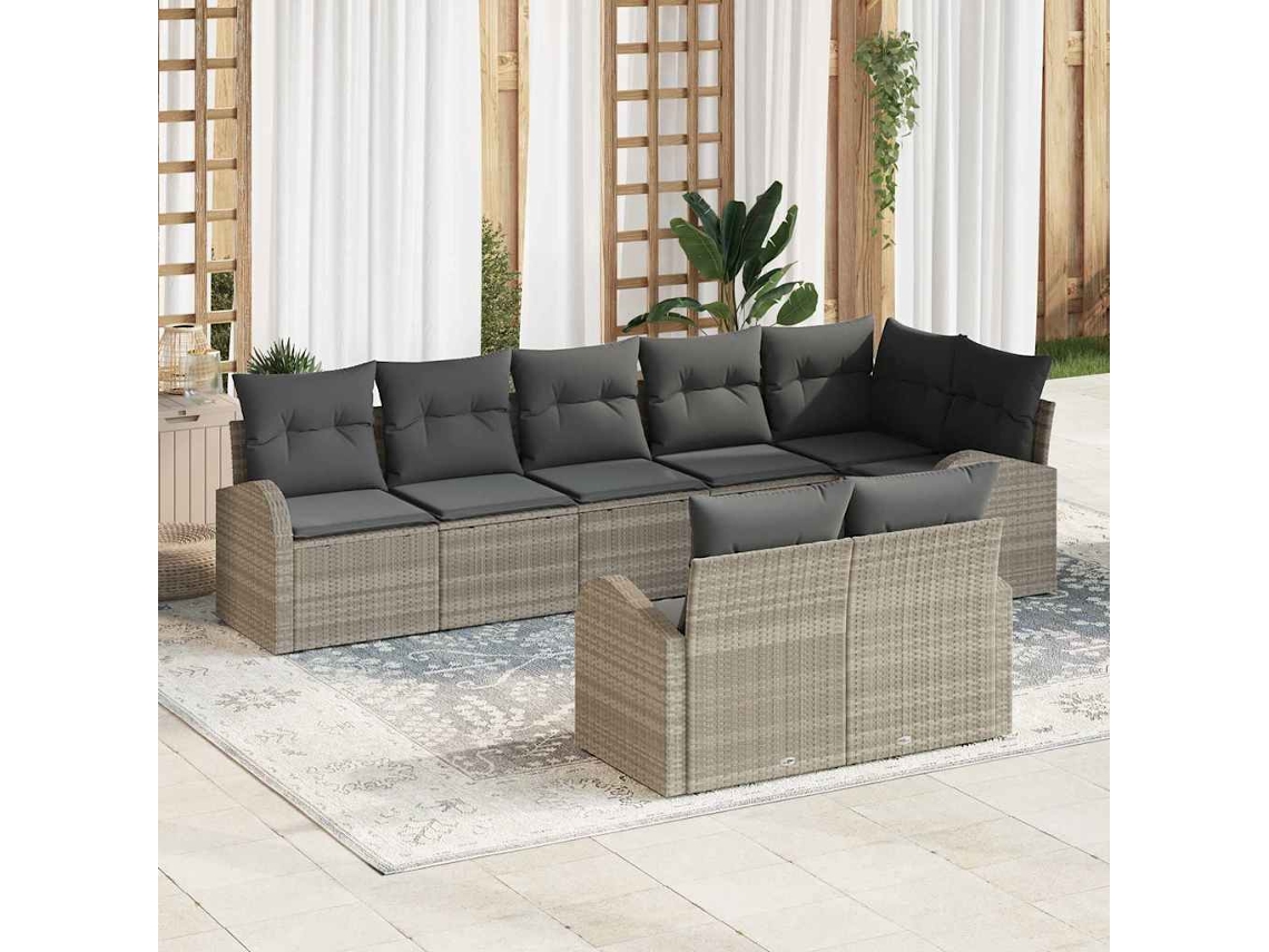 Vidaxl Conjunto De Sofá De Jardim 8 Pcs Cinzento-claro Vime Pe