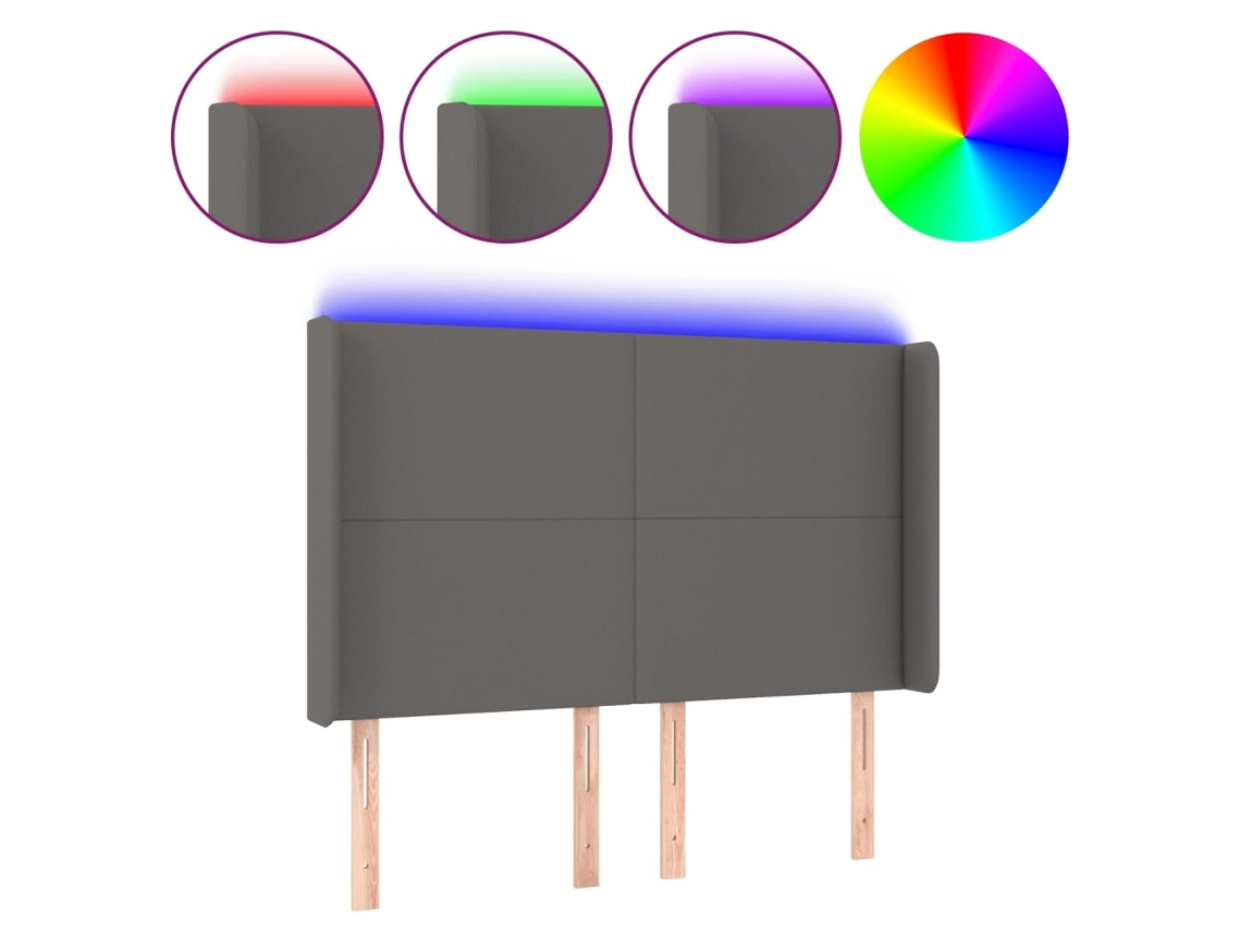 Cabeceira de Cama com Led Couro Artif. 147x16x118/128 Cm Cinzento MAISON EXCLUSIVE