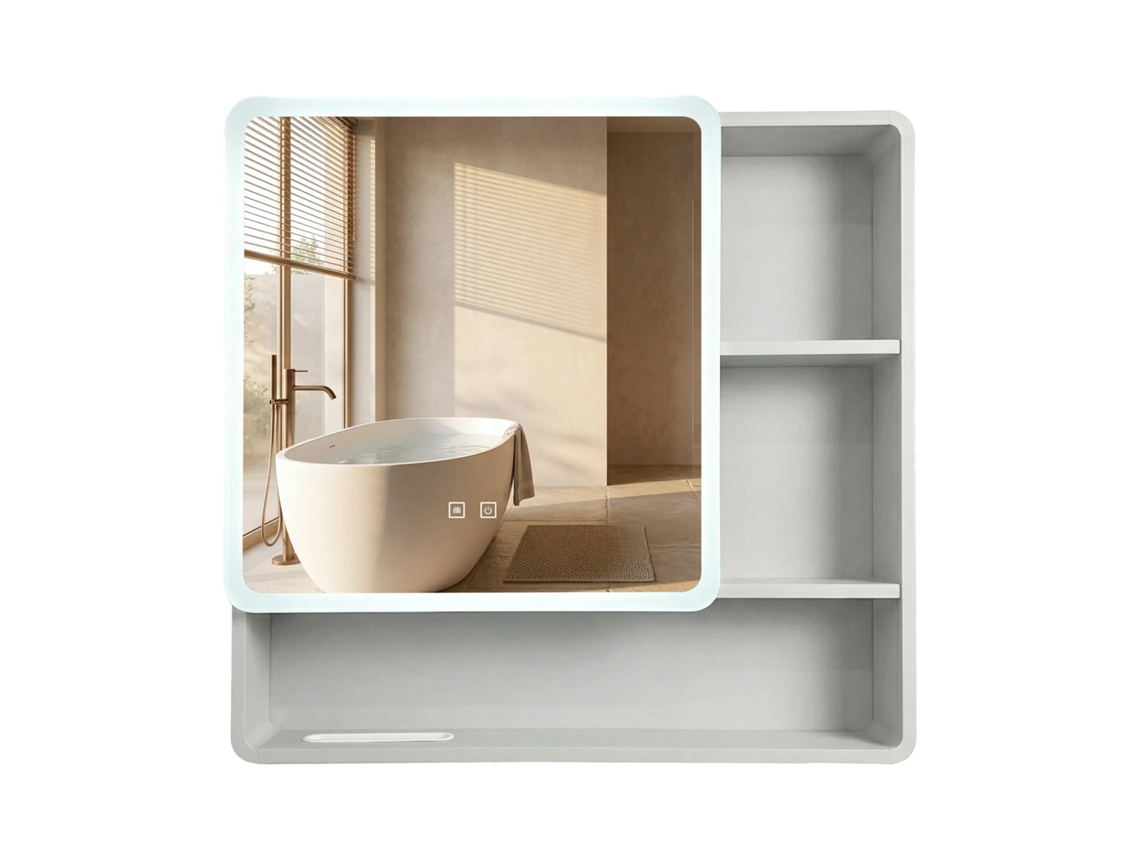 Armário com Espelho Led REA M1016 70 White 70x65 Led