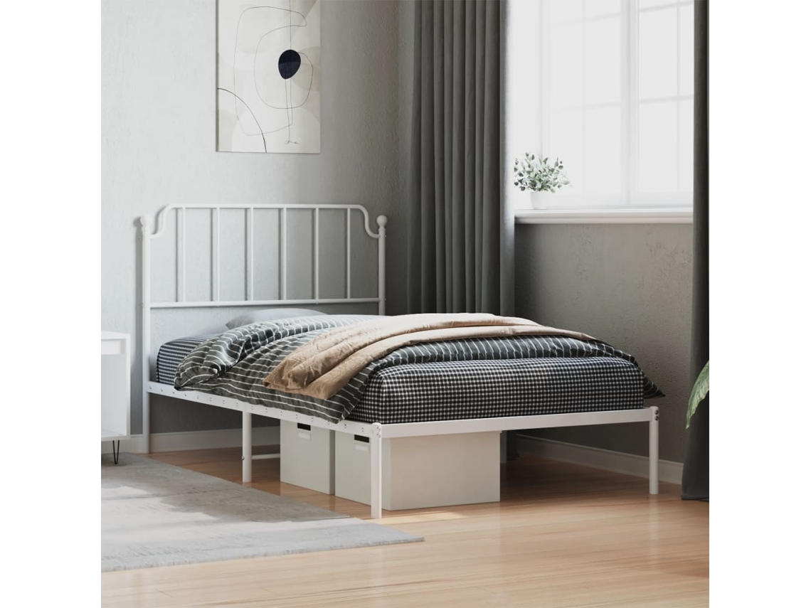 Vidaxl Estrutura De Cama Em Metal Com Cabeceira 107x203 Cm Branco