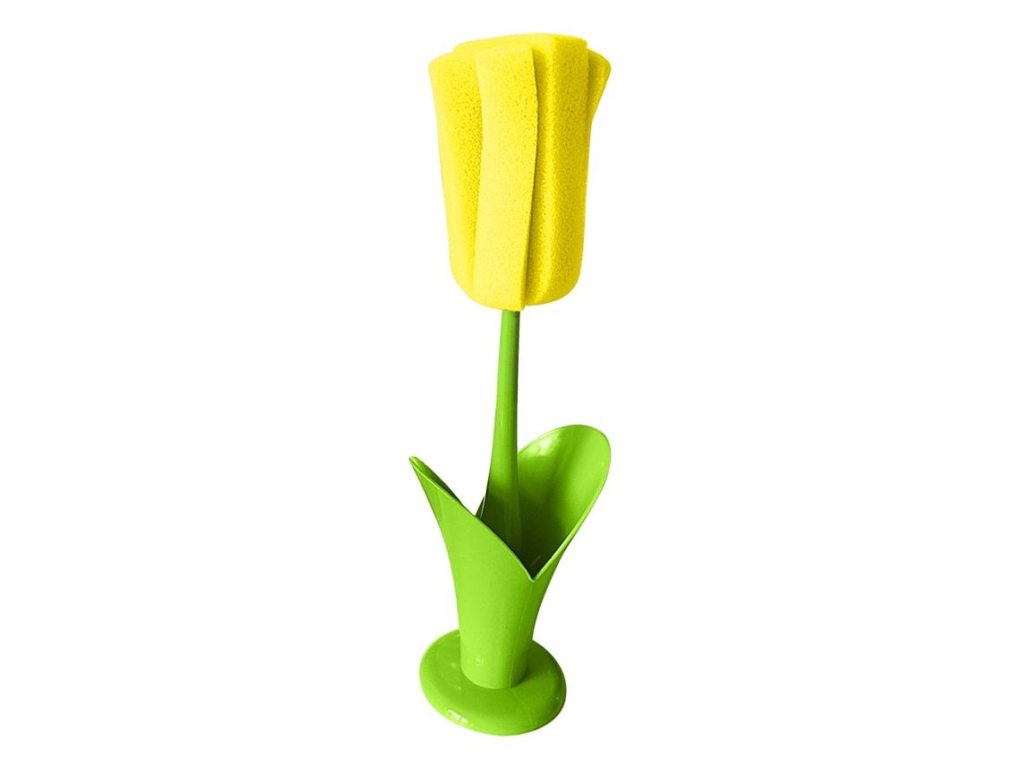 Escova de Esponja para Garrafas com Cabo Longo Multifuncional Macia Design Flor Amarela