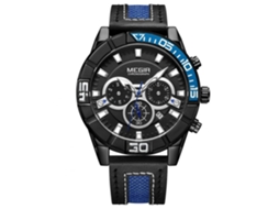 Reloj De Cuarzo Simples Para Hombres Pulsera De Cuero Pu Dial Negro Megir