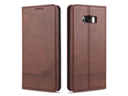Capa De Couro Com Textura De Bezerro E Fecho Dobrável Horizontal Azns Com Ímã, Compartimentos Para Cartões, Suporte E Carteira (vermelha) Para Samsung