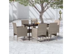 Vidaxl 7 Pcs Conjunto De Jantar P/ Jardim C/ Almofadões Bege E Preto