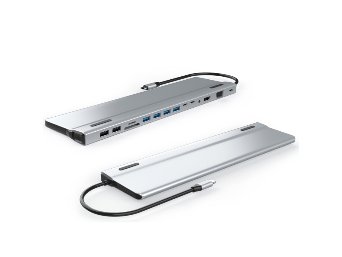 Hub USB C Multiportas 14 em 1 com HDMI, VGA, Ethernet AQUAFORGE