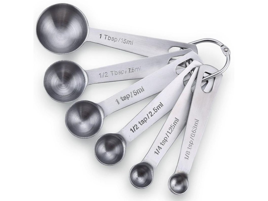 Rebe juego de 6 Cucharas Medidoras de Acero Inoxidable 430 Con Medidas Tbsp/tsp Y Ml para Cocina Y Repostería