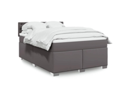 Vidaxl Cama Com Molas/colchão 140x190 Cm Couro Artificial Cinzento