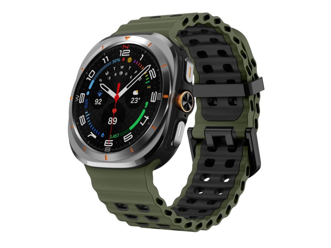 Bracelete Para Samsung Galaxy Watch Ultra - Silicone Bicolor Ocean (47mm) - Verde Exército Preto
