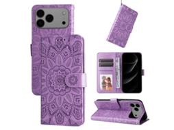 Capa De Couro Para Iphone 17 Pro Max - Estampa De Girassol Em Relevo