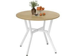 Mesa de Cozinha Melamina de Madeira e Aço Cor Madeira e Branco Ø90x76 cm Homcom