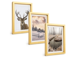 Composição De Quadros Paisagem De Inverno, Veado, Chalé Espelharte (3 Peças 20x30 Cm)