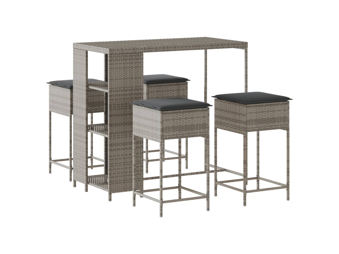 Maison Exclusive - 5 Pcs Conjunto De Bar P/ Jardim C/ Almofadões Vime Pe Cinzento