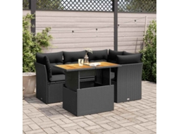 Vidaxl 5 Pcs Conjunto Sofás De Jardim Com Almofadões Vime Pe Preto