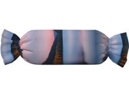 Almofada Cilíndrica Formato de Doce com Estampa Pôr do Sol um Lago 100 % Poliéster Ideal para Viagens, Casa e
