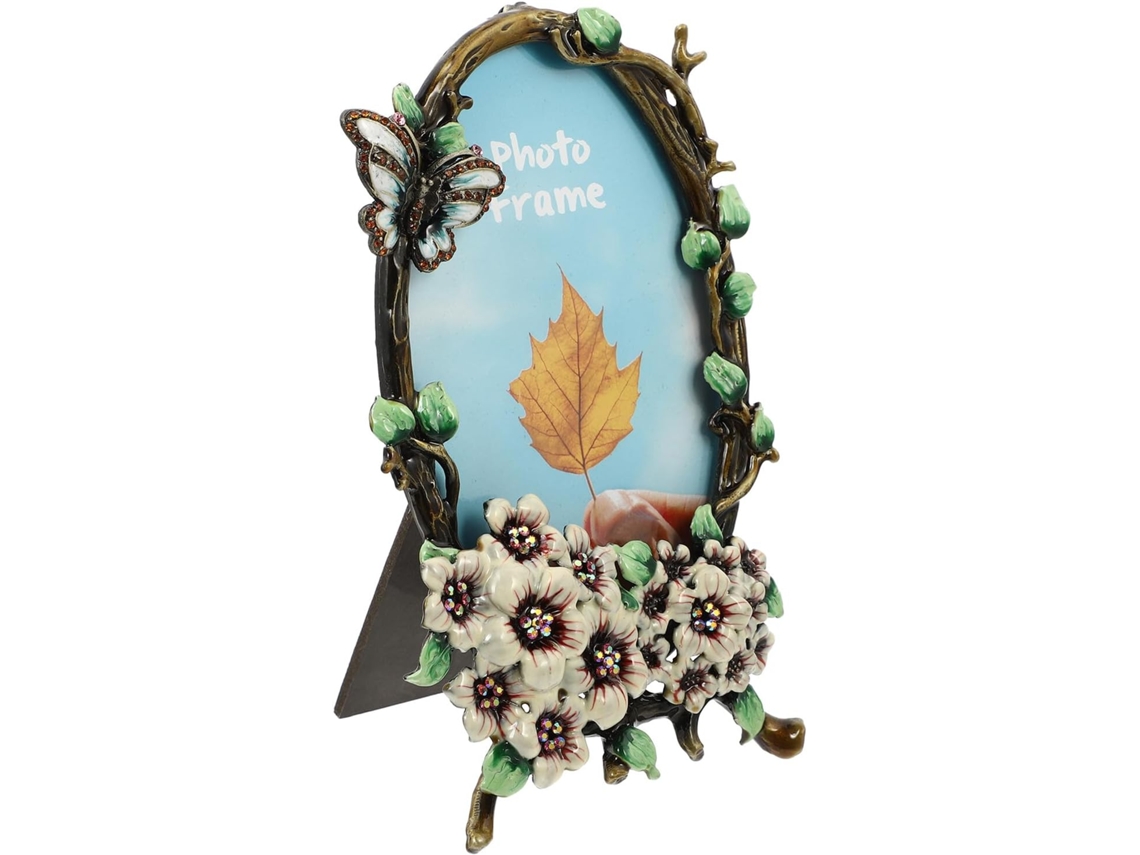 Porta-retratos De Liga Zinco 15 Cm (6 Polegadas), Esmalte Floral Branco, Estilo Retrô Europeu.