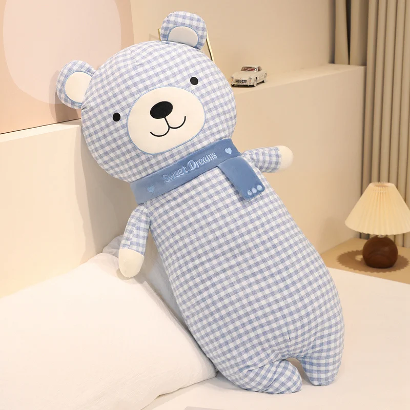 Almofada Longa Macia para Adultos com Estampa de Urso e Cachecol MDUG (azul 100cm)