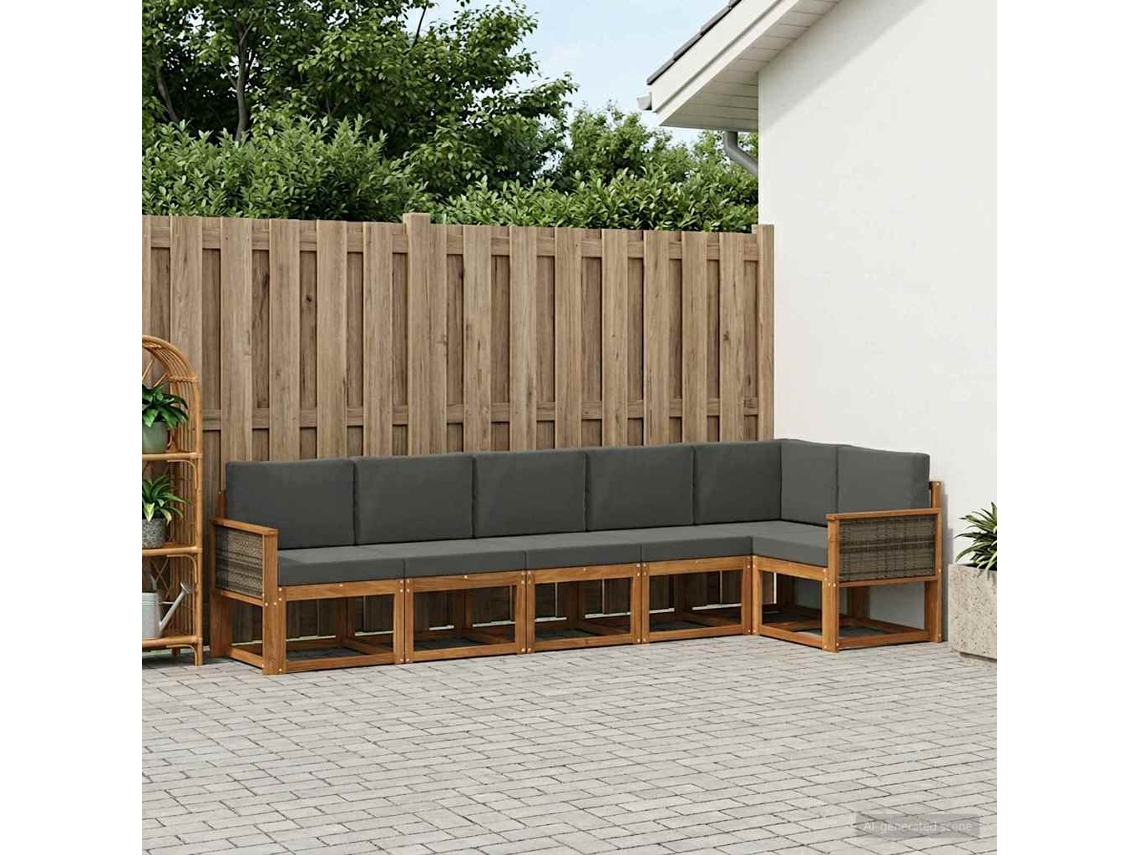 Vidaxl Conjunto De Sofás Para Exterior 6 Unid. Natural E Antracite