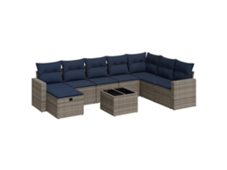 Conjunto de 9 Sofás para Jardim com Almofadas Vime Pe Cinza MAISON EXCLUSIVE (90x200 cm)