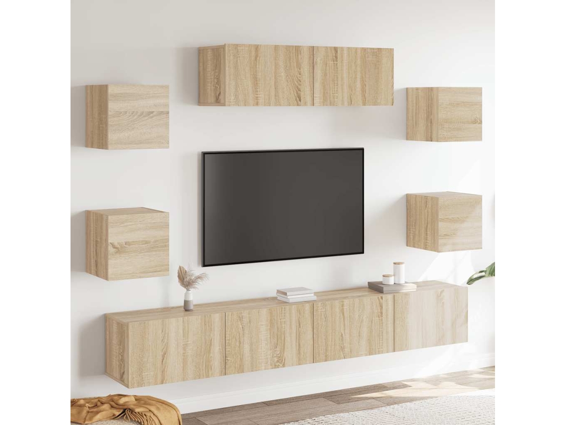 Vidaxl Conjunto Móveis De Tv 7 Pcs Madeira Processada Carvalho Sonoma