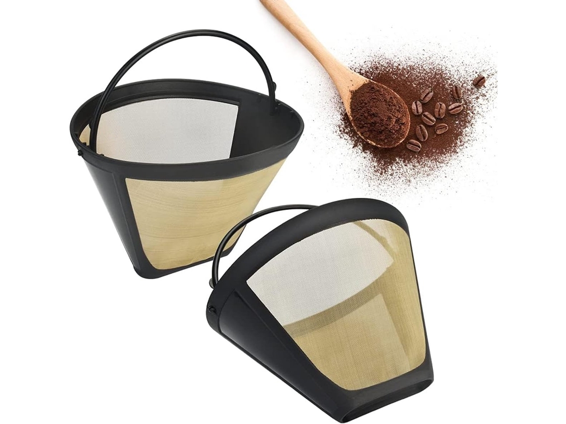 Filtro De Café Ing Gold, 6-8 Xícaras, Aço Inoxidável, Malha, Cesto, Lavável, Tamanho 2, Reutilizável, Plástico