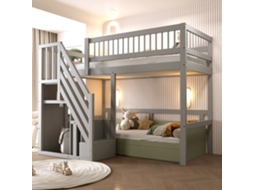 Cama 90x200 Madeira Maciça Com Escada Armário Cinza Alta Execução