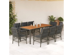 Vidaxl 9 Pcs Conjunto De Jantar P/ Jardim C/ Almofadões Vime Pe Cinza
