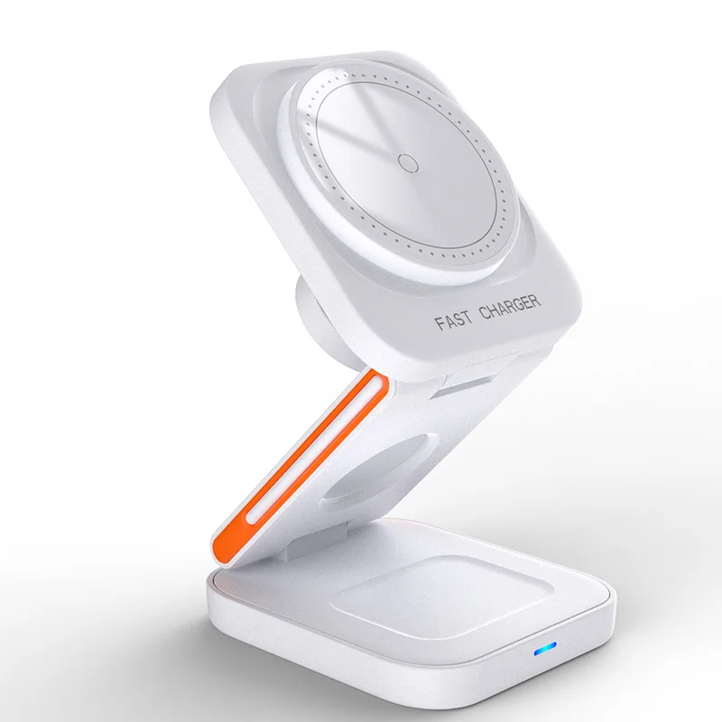 (branco) Base De Carregamento Sem Fio Magnética Dobrável De 30 W Com Cabo De Dados Tipo C