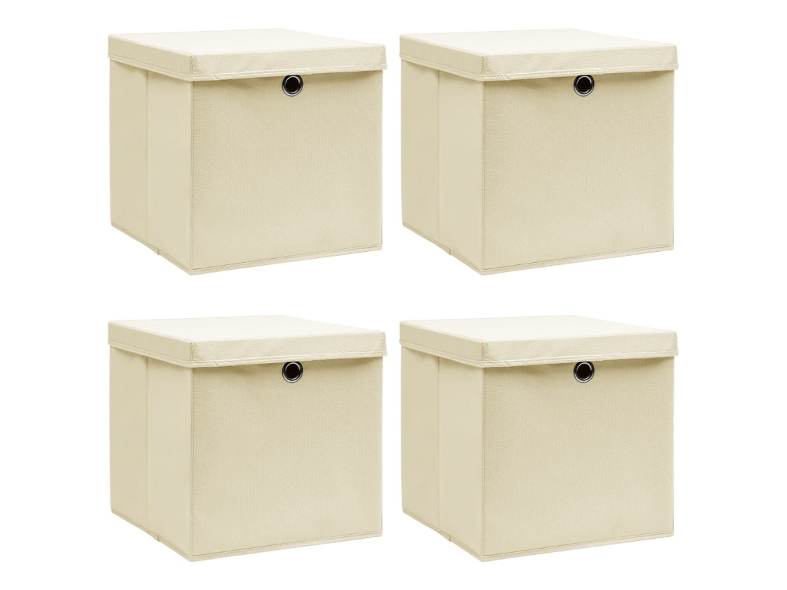 Vidaxl Caixas De Arrumação Com Tampa 4 Pcs 32x32x32 Cm Tecido Creme